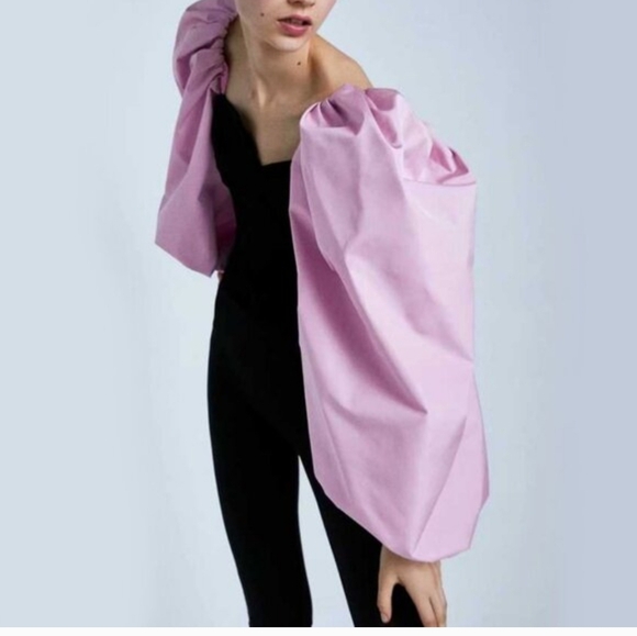 Zara Exagerated Puff Sleeve Valentines Top Black Velvet XS - Picture 11 of 11